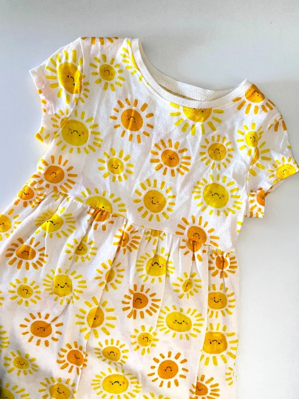 Old Navy Toddler Girls Sun Print Jersey Knit Short Sleeve Dress 4T Yellow White